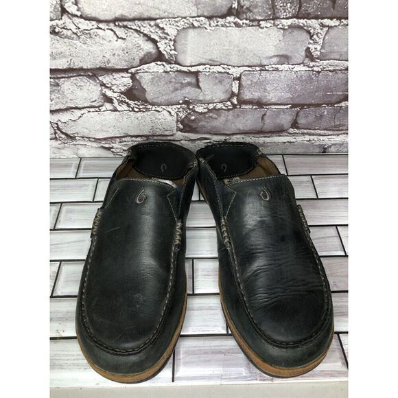 Olukai Moloa Black  Leather Slip On Loafers Casual Drop Heel Shoes Men Sz 11M US main image 6